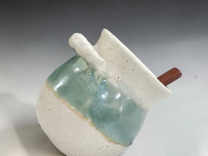Handmade Australian stoneware salt pig for kitchen benchtop storage