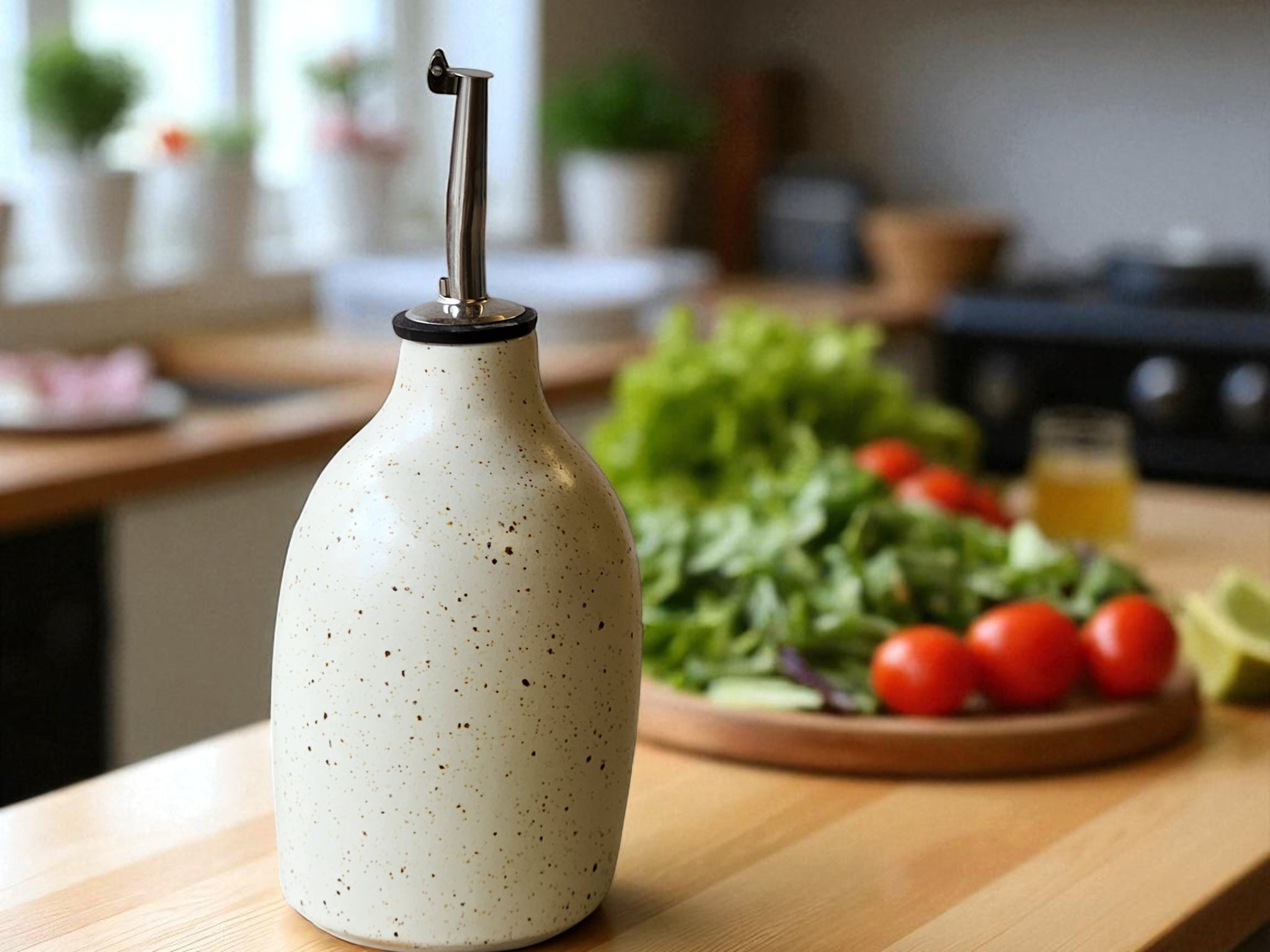Handmade ceramic olive oil pourer bottle 350ml