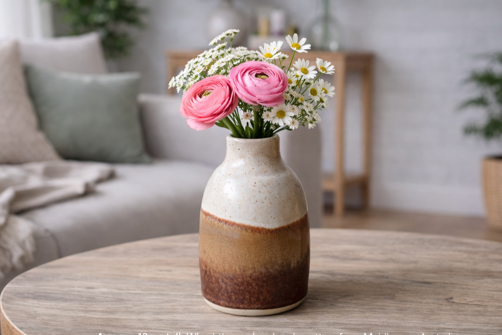 Pottery Bud Vase - Handmade Speckled Cream & red-brown Ceramic Bottle ...