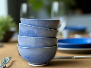Wheel-thrown pottery dinnerware bowl – blue mottled glaze