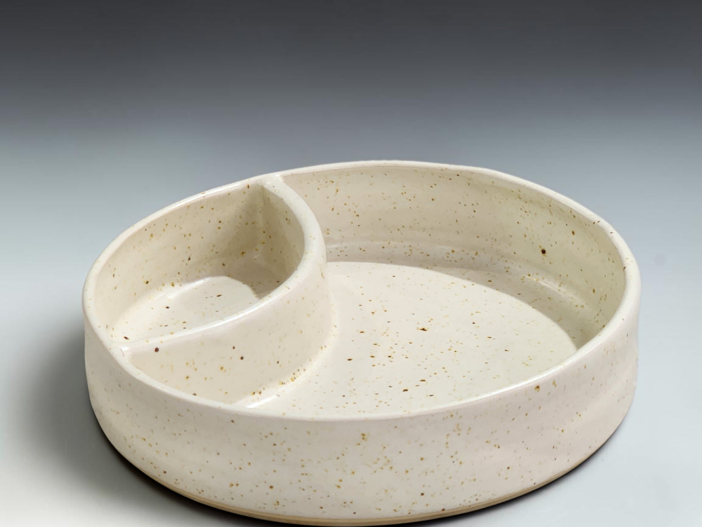 Speckled cream handmade pottery snack dish for chips, crackers, dip, salsa and condiments