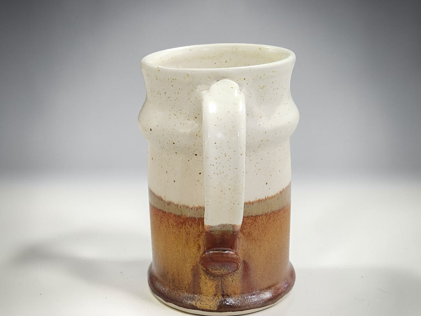 Rustic ceramic beer stein handmade in Melbourne with speckled neutral finish