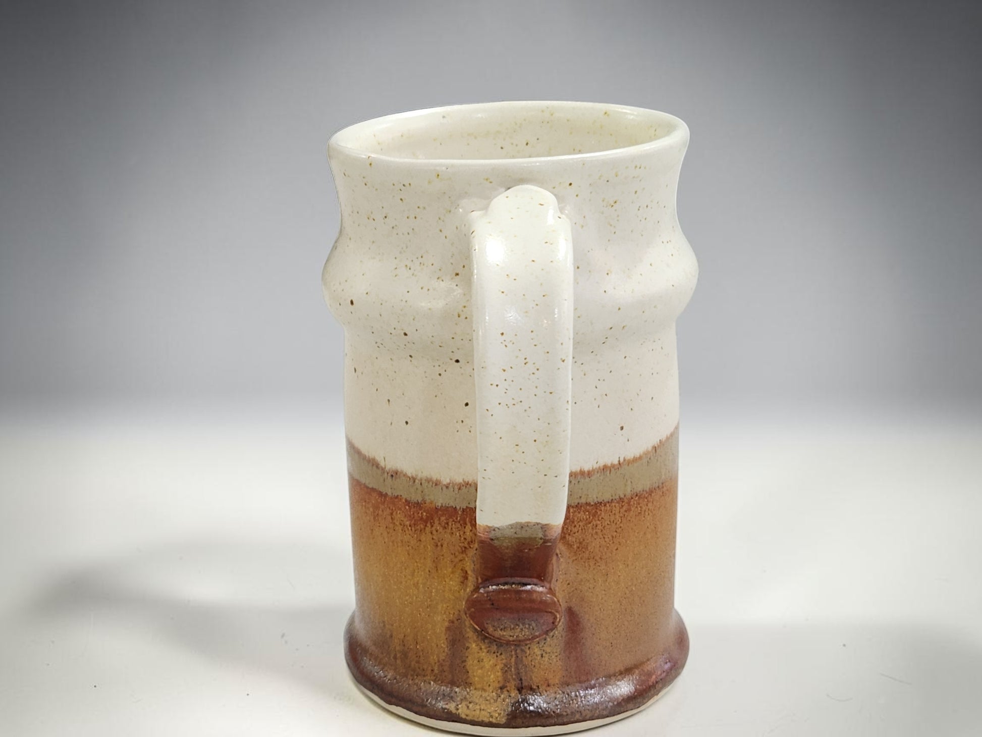 Rustic ceramic beer stein handmade in Melbourne with speckled neutral finish