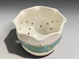 green glazed pottery berry bowl with drainage holes handmade
