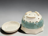 small handmade berry bowl green pottery dish with holes