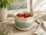 handmade ceramic berry bowl with strawberries green glaze Australia