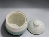 Australian handmade ceramic sugar bowl in cream and green glaze