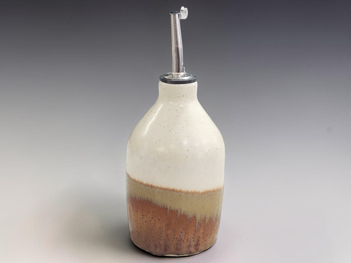 Handmade ceramic olive oil bottle 400ml with pourer in neutral earthy glaze, Australian pottery