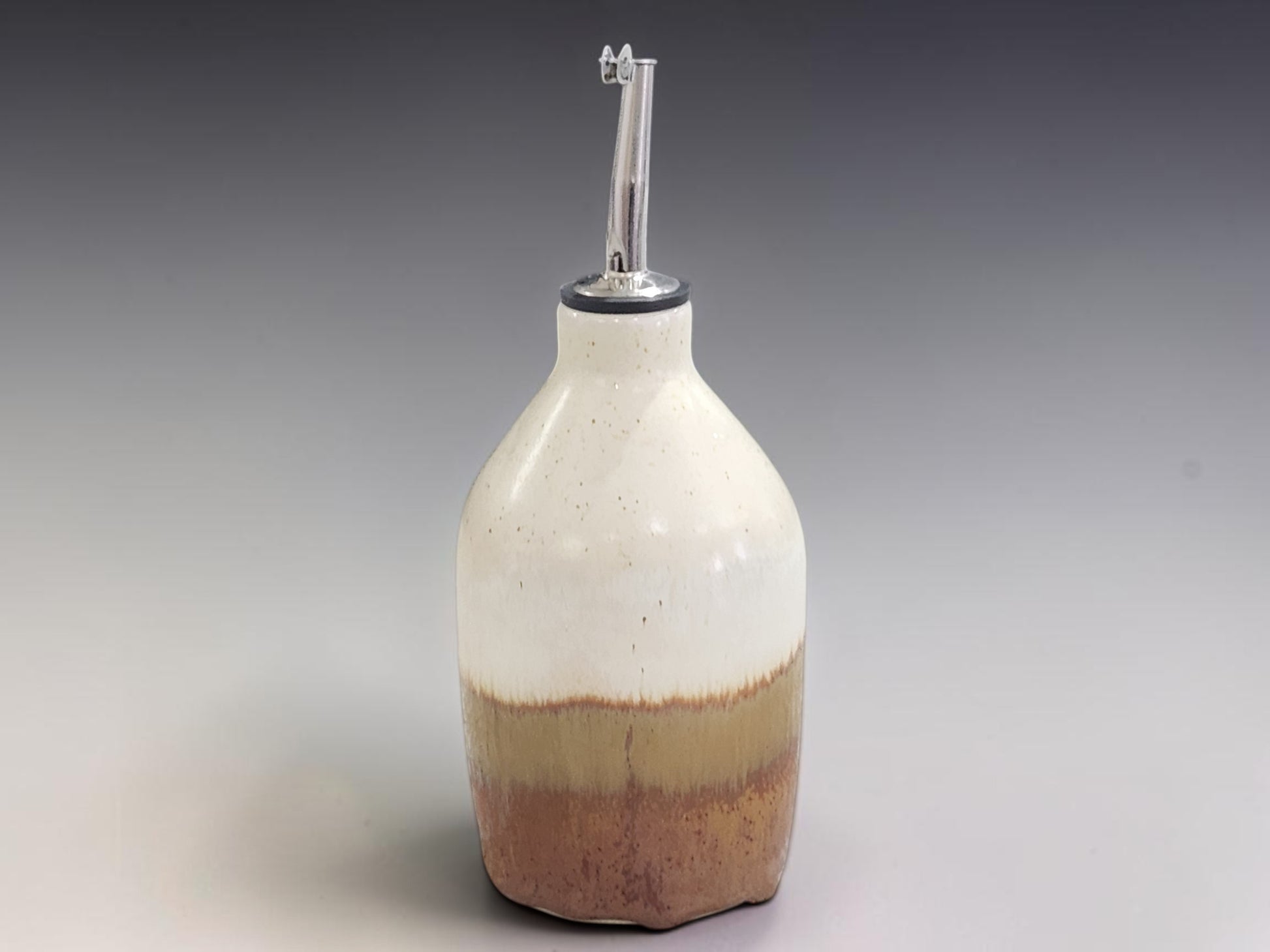 Ceramic oil bottle with stainless steel pourer 400ml, handmade pottery kitchenware Australia