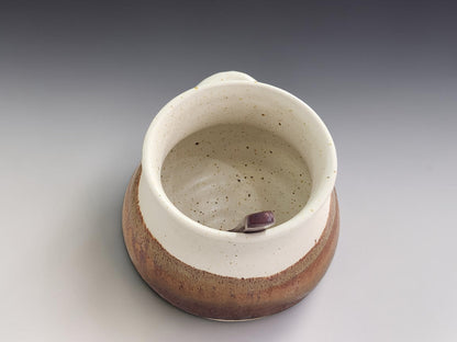 Handmade stoneware salt pig with wooden spoon, crafted by Buxton Pottery in Melbourne Australia