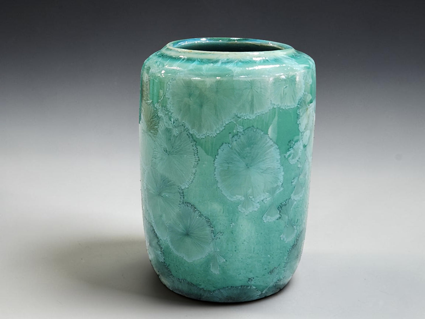 Handmade green crystalline pottery vase made in Melbourne Australia