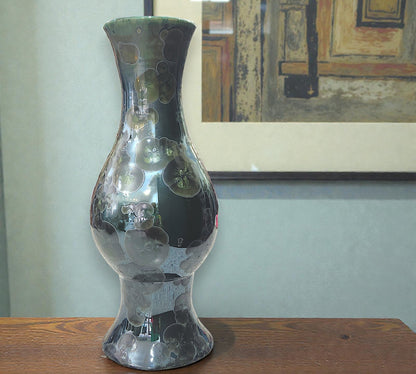 Handmade crystalline ceramic vase with dark green glaze, Melbourne studio pottery