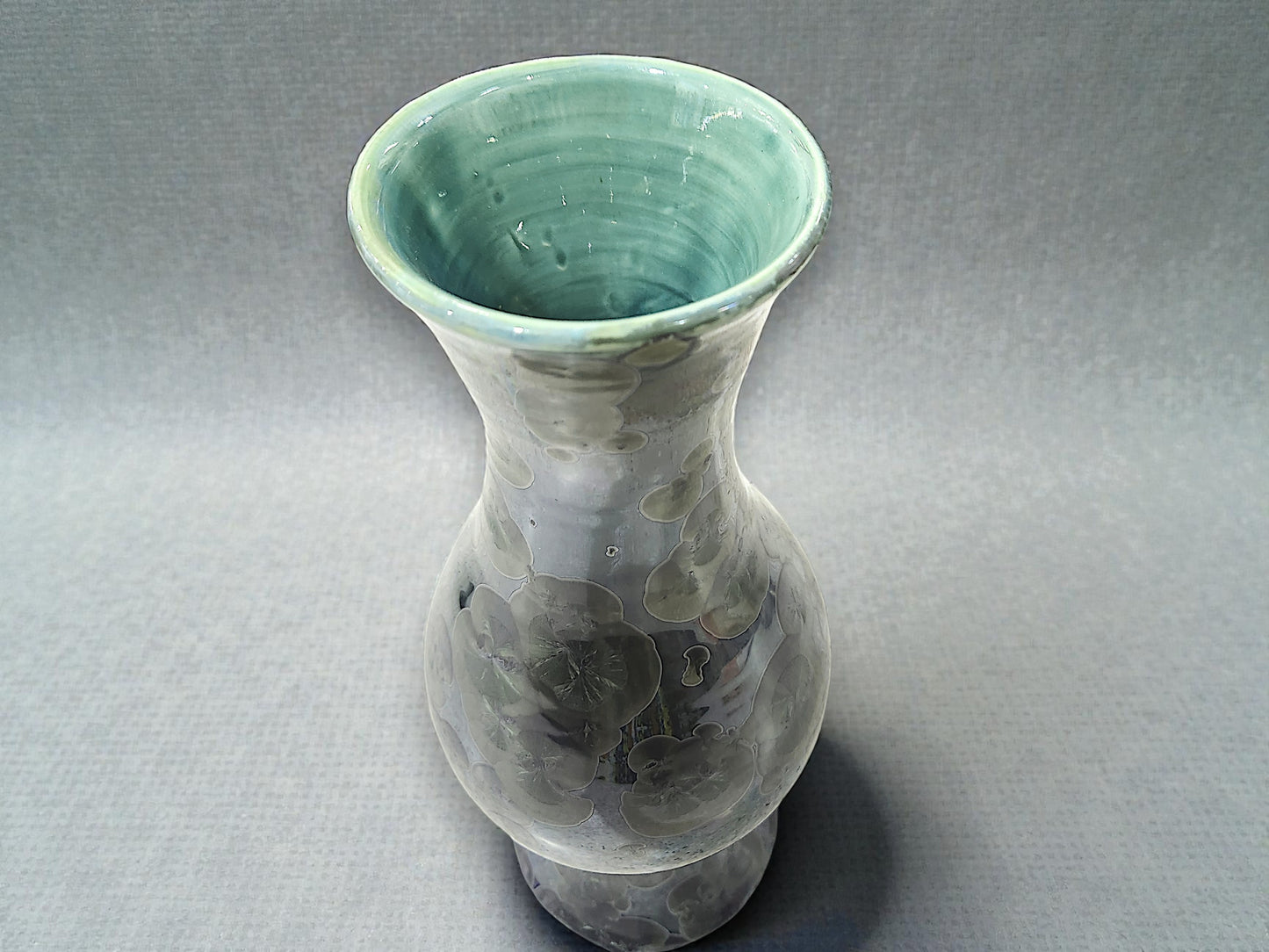 Tall Handmade Crystalline Vase – Green Crystal Glaze | 33cm Statement Pottery Piece - Buxton Pottery