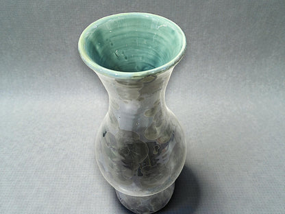 Tall Handmade Crystalline Vase – Green Crystal Glaze | 33cm Statement Pottery Piece - Buxton Pottery