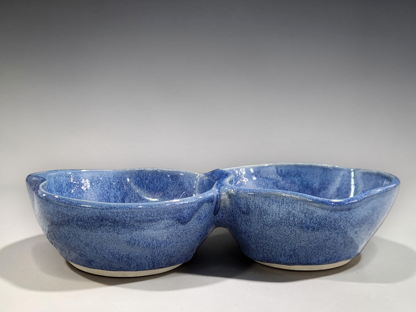 Blue handmade pottery divided serving bowl for entertaining