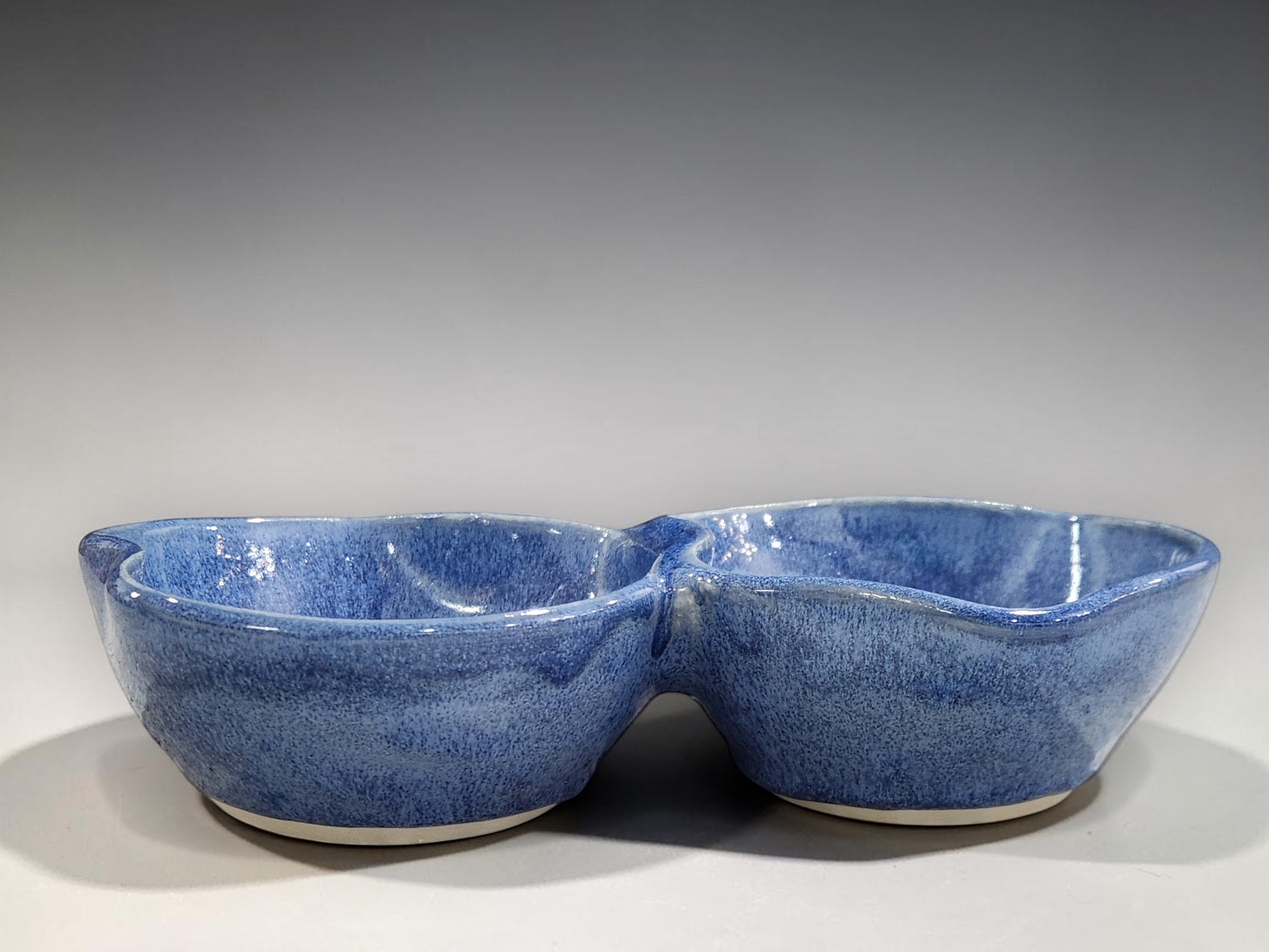 Blue handmade pottery divided serving bowl for entertaining