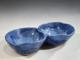 Blue ceramic entertaining bowl with two joined sections