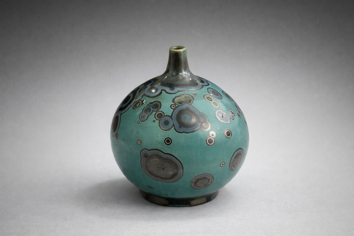 Mini round ceramic vase with galaxy glaze and smoky crystals handmade pottery Australia