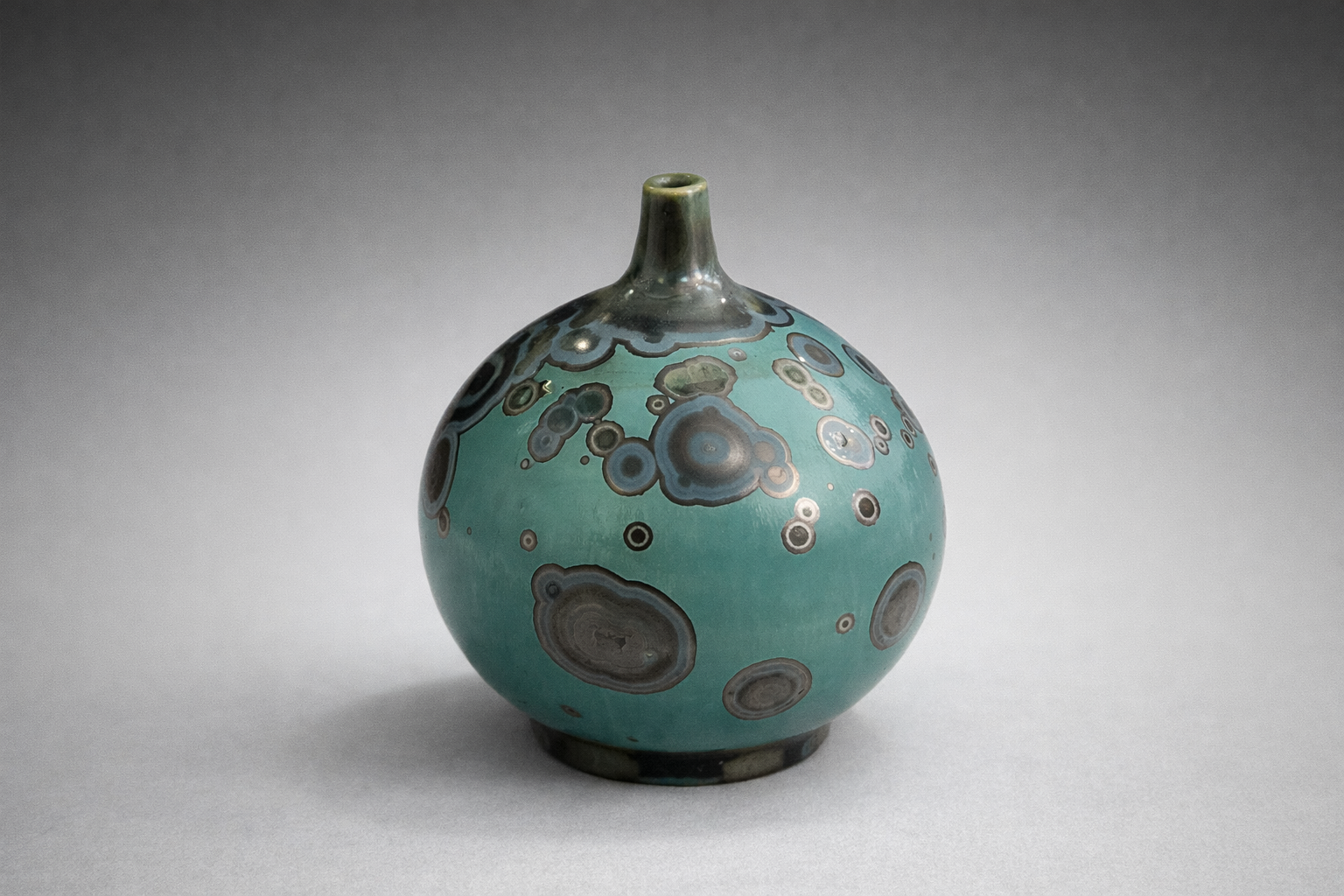 Mini round ceramic vase with galaxy glaze and smoky crystals handmade pottery Australia