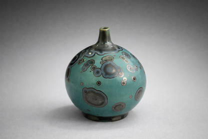 Mini round ceramic vase with galaxy glaze and smoky crystals handmade pottery Australia