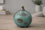Handmade galaxy glaze mini crystalline vase teal green ceramic bud vase Melbourne Australia