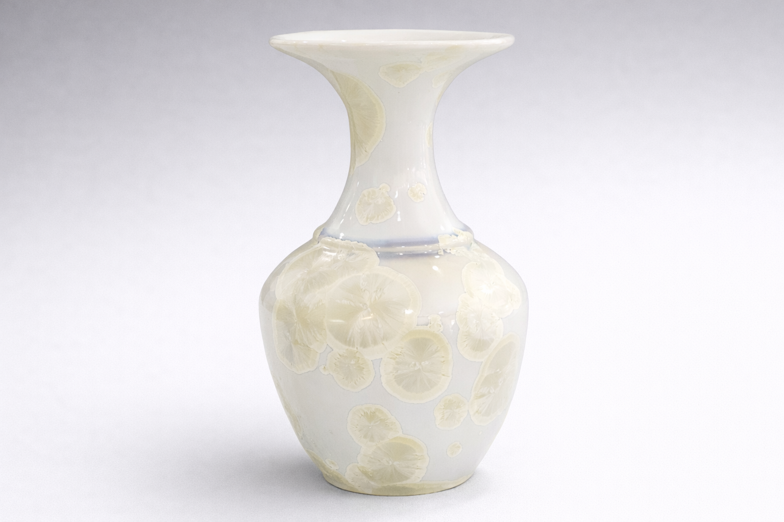Handmade ceramic vase with flared rim and rounded belly white gloss finish