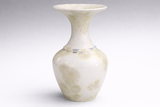 White crystalline pottery vase with gold crystal blooms handmade ceramics