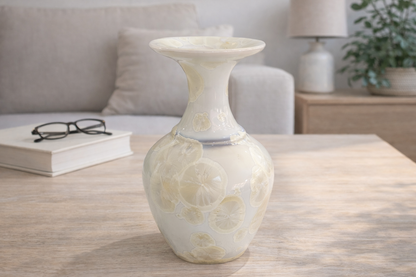Large handmade white and gold crystalline ceramic vase 23cm Melbourne Australia
