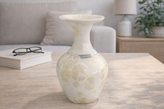 Large handmade white and gold crystalline ceramic vase 23cm Melbourne Australia