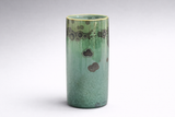 Green galaxy glaze handmade pottery vase with micro crystals and graduated dark green base