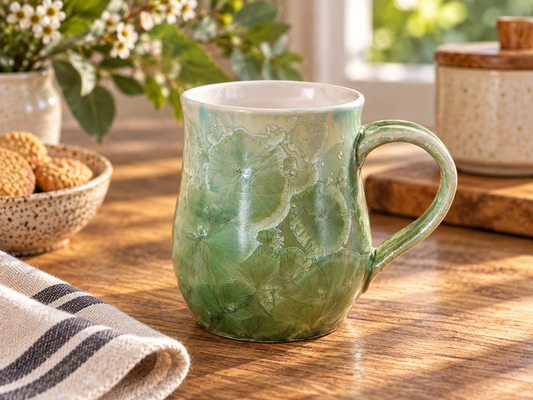 Green Crystalline Glaze Handmade Pottery Mug – 325ml