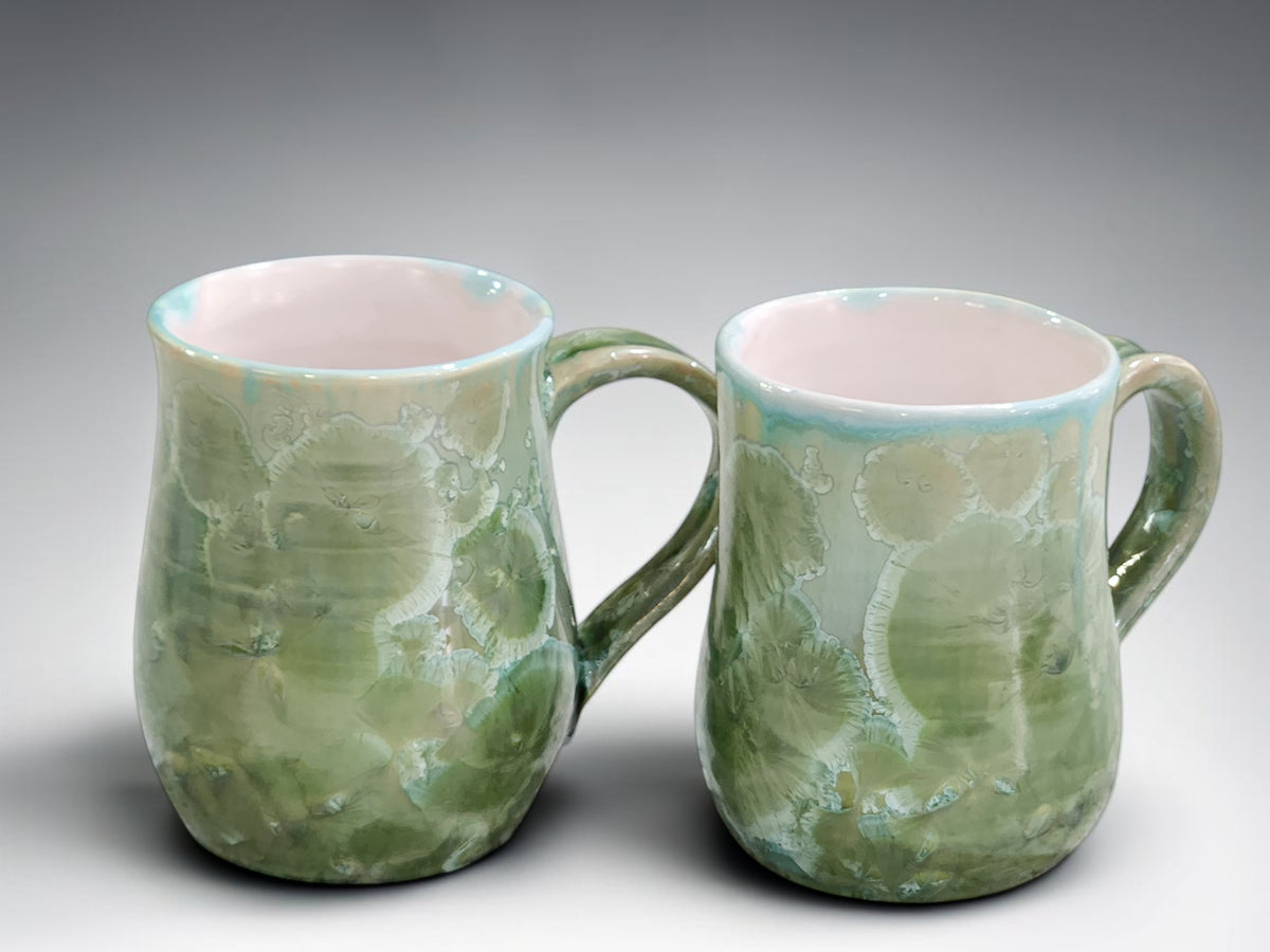 Green Crystalline Glaze Handmade Pottery Mug – 325ml