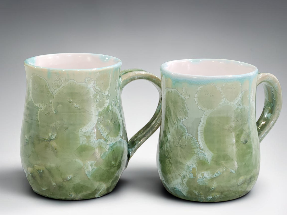 Green Crystalline Glaze Handmade Pottery Mug – 325ml