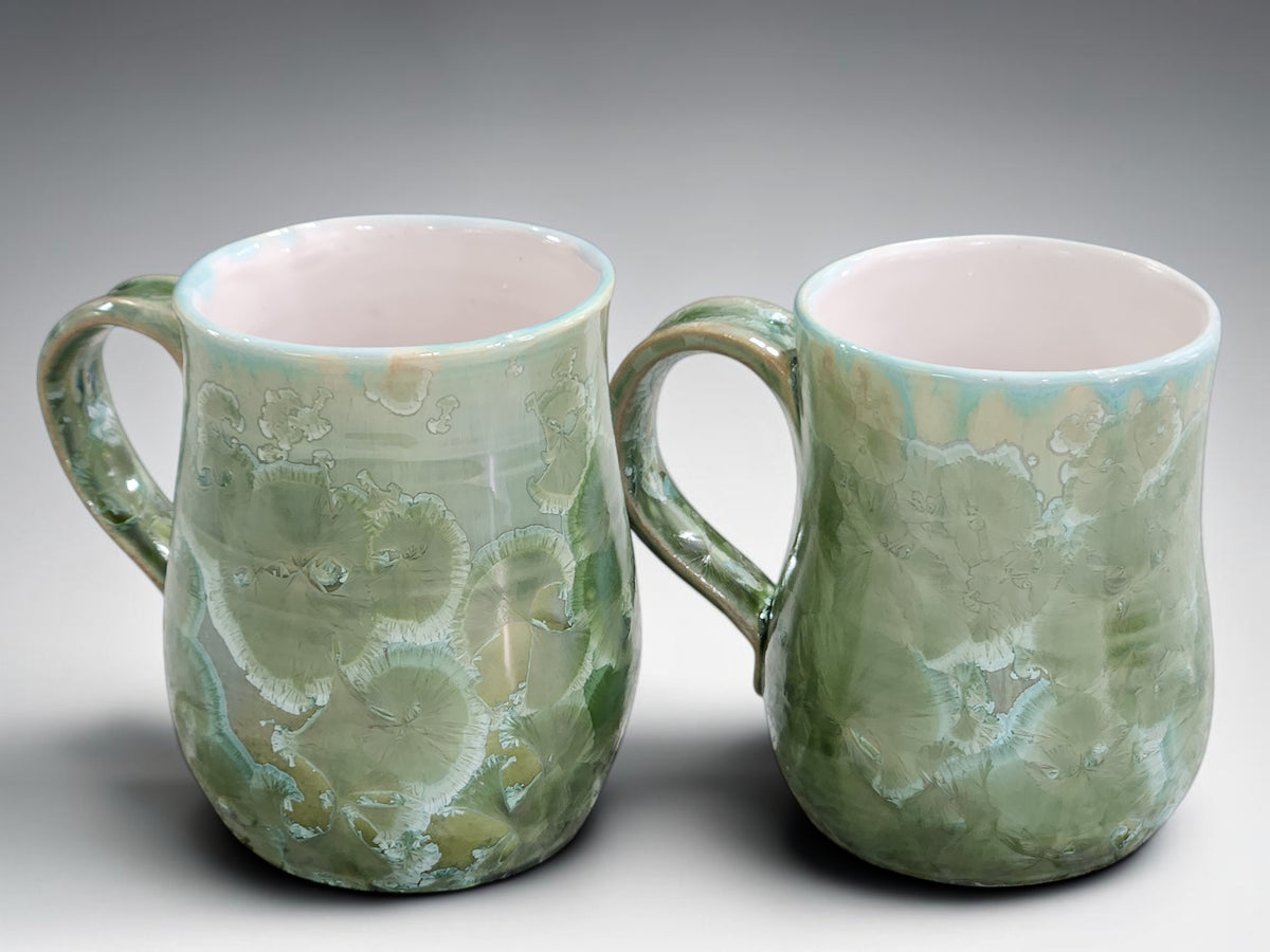 Green Crystalline Glaze Handmade Pottery Mug – 325ml