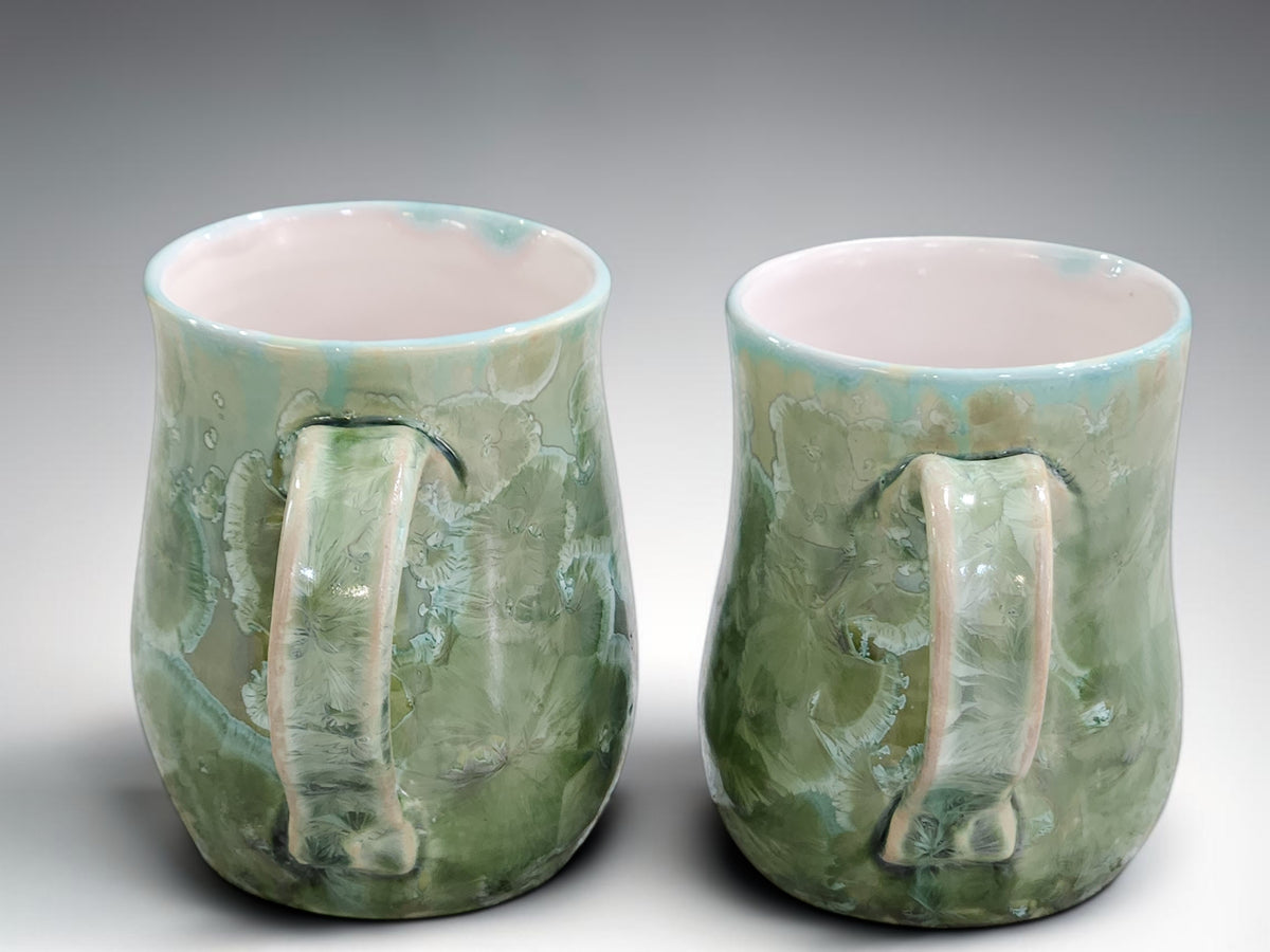 Green Crystalline Glaze Handmade Pottery Mug – 325ml
