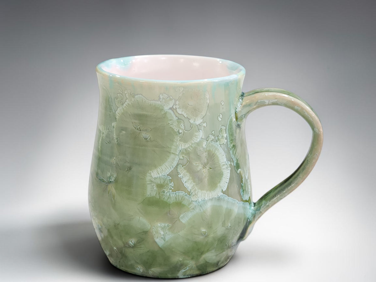 Green Crystalline Glaze Handmade Pottery Mug – 325ml
