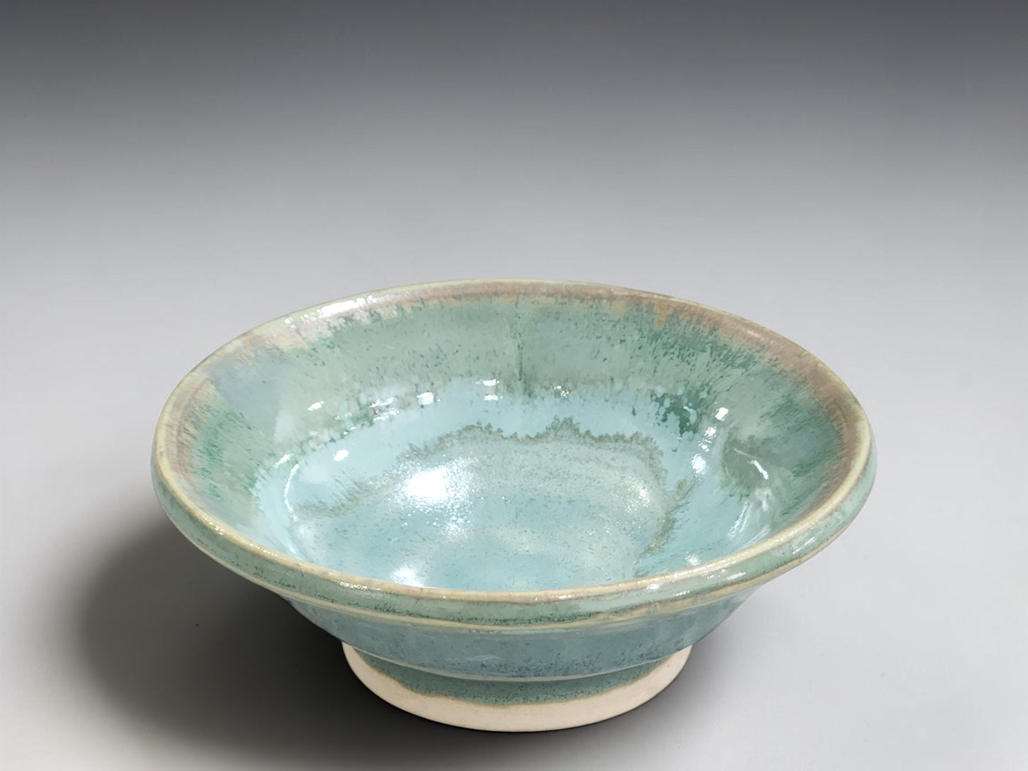 artisan ceramic bowl light blue and green glaze ring dish