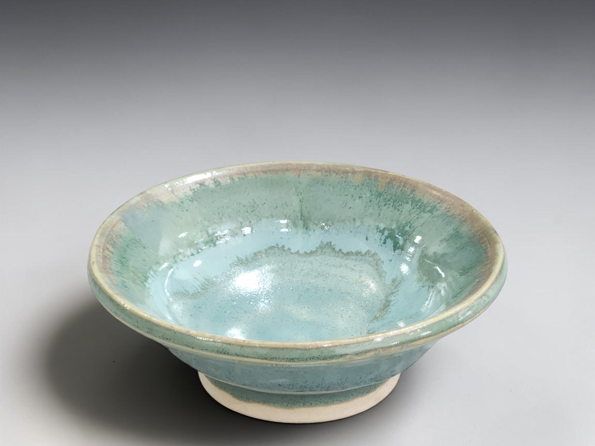 artisan ceramic bowl light blue and green glaze ring dish