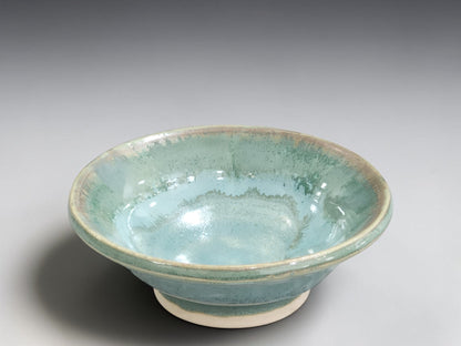 artisan ceramic bowl light blue and green glaze ring dish