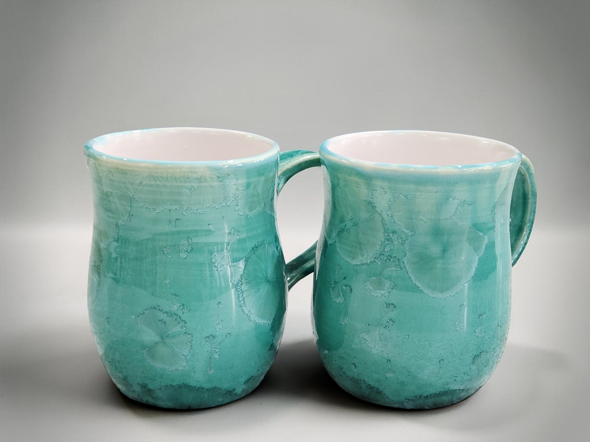 Green crystalline pottery mug handmade in Melbourne by Buxton Pottery