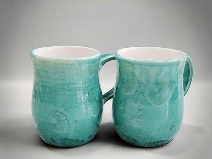 Green crystalline pottery mug handmade in Melbourne by Buxton Pottery