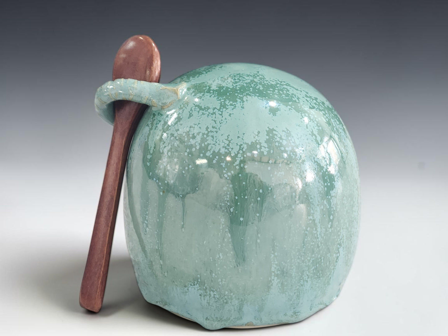 Mottled sea green salt cellar handmade by Buxton Pottery Melbourne