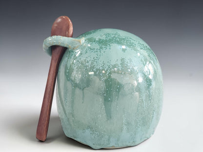 Mottled sea green salt cellar handmade by Buxton Pottery Melbourne