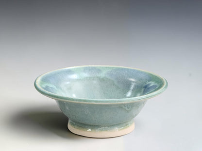 Handmade ceramic trinket bowl with soft seafoam green and blue glaze by Buxton Pottery.