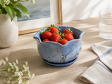 handmade ceramic berry bowl with strawberries blue pottery Australia