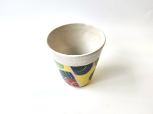 Ceramic Tumbler, pottery mug no handle, Carved, multi coloured, handmade pottery mug