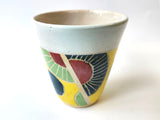 Ceramic Tumbler, pottery mug no handle, Carved, multi coloured, handmade pottery mug