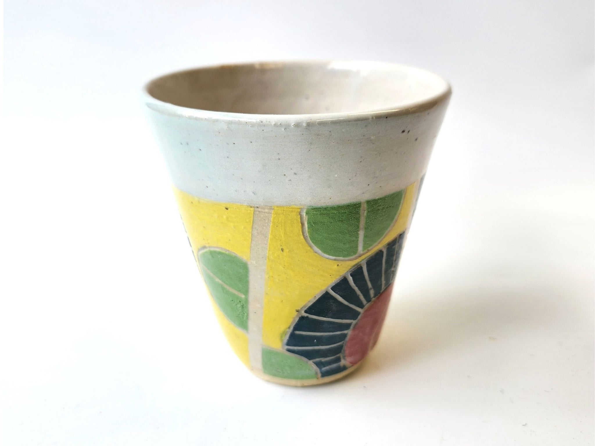 Ceramic Tumbler, pottery mug no handle, Carved, multi coloured, handmade pottery mug