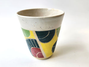 Ceramic Tumbler, pottery mug no handle, Carved, multi coloured, handmade pottery mug