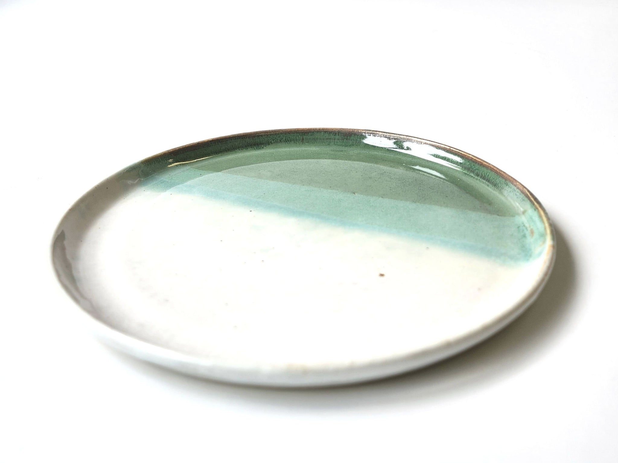 Handmade pottery plate - Australian made- Ceramic Green and white Bread and butter plate